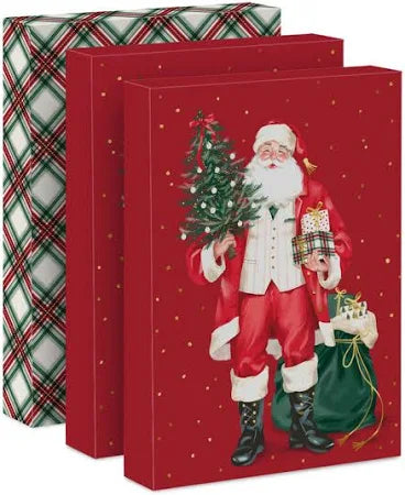 Santa and Plaid 3-Pack Large Christmas Gift Boxs